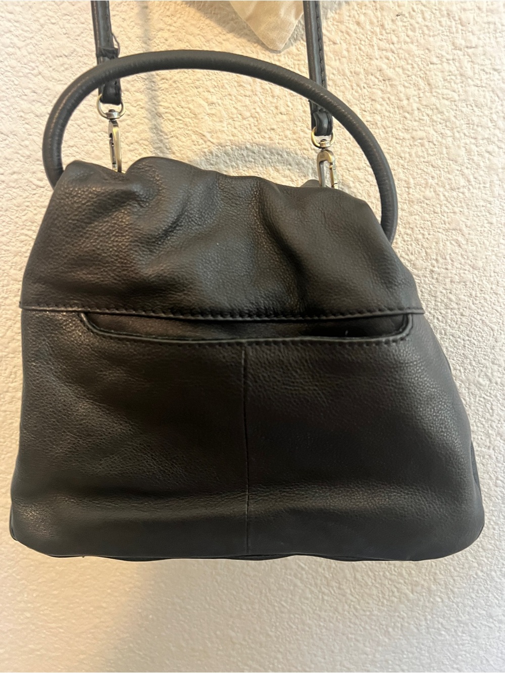 HOBO International Black Leather Ruched Crossbody Shoulder Bag